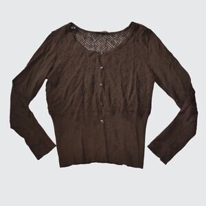 Peruvian Connection Brown Open Knit Long Sleeve Cardigan Women's Size S in Brown
